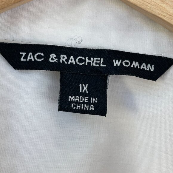 Zag & Rachel Woman Plus 1X White Button Up Pleated Shirt 3/4 Sleeve Blouse - Picture 4 of 11